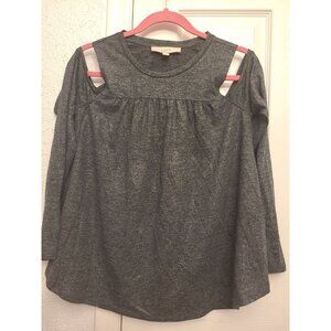 LOFT Knit Top Black Cold Shoulder Long Sleeve Stretch Shirt Size Small S Shimmer